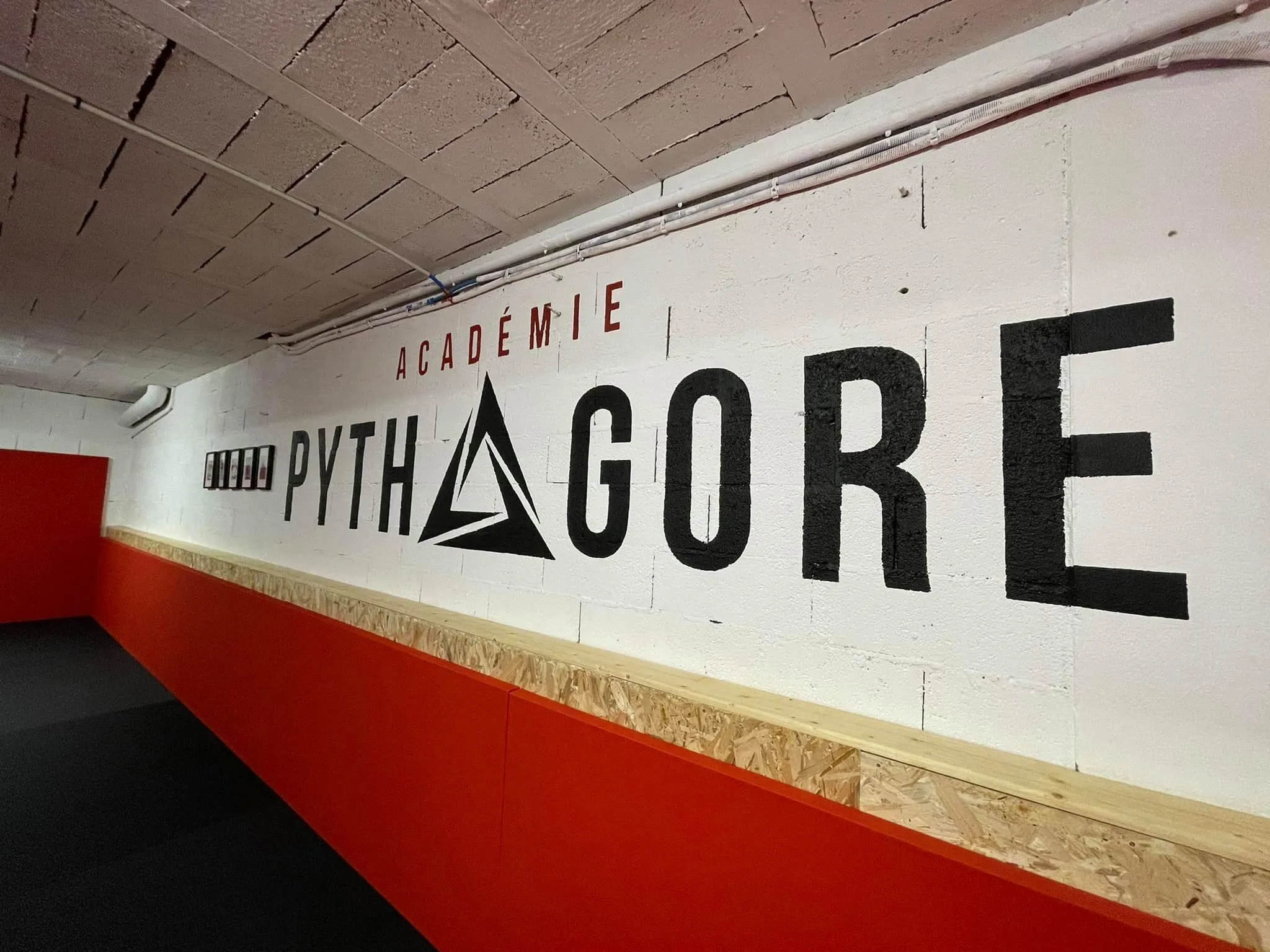Le grand tatami du dojo d’Angoulême et le mur peint ACADÉMIE PYTHAGORE.